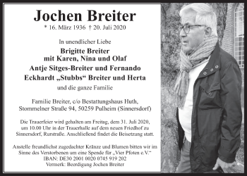 Anzeige von Jochen Breiter von  Wochenende 