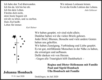 Anzeige von Johanna Hombach von  Lokalanzeiger 