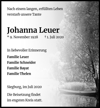 Anzeige von Johanna Leuer von Kölner Stadt-Anzeiger / Kölnische Rundschau / Express