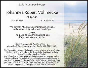 Anzeige von Johannes Robert Völlmecke von Kölner Stadt-Anzeiger / Kölnische Rundschau / Express