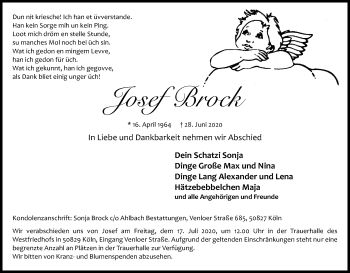Anzeige von Josef Brock von Kölner Stadt-Anzeiger / Kölnische Rundschau / Express