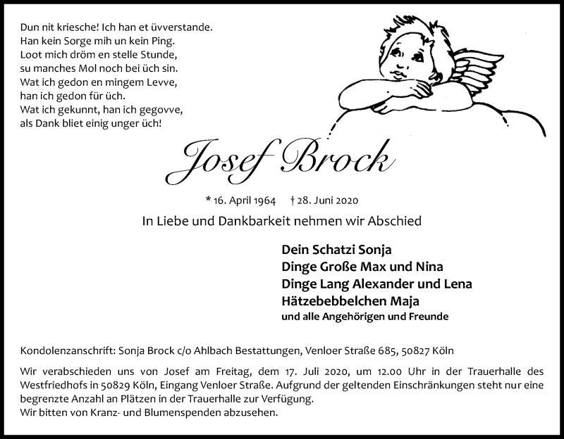  Traueranzeige für Josef Brock vom 11.07.2020 aus Kölner Stadt-Anzeiger / Kölnische Rundschau / Express