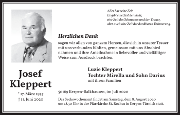 Anzeige von Josef Kleppert von  Werbepost 