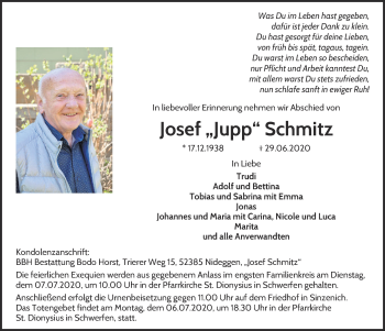Anzeige von Josef kupp Schmitz von  Blickpunkt Euskirchen 