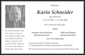 Anzeige von Karin Schneider von  Wochenende 