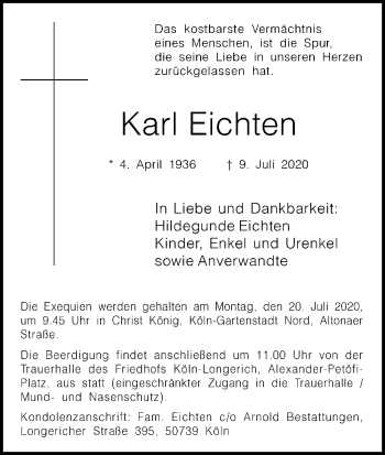 Anzeige von Karl Eichten von Kölner Stadt-Anzeiger / Kölnische Rundschau / Express