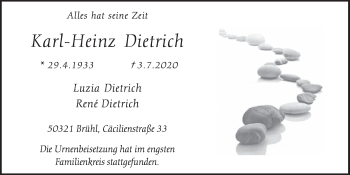 Anzeige von Karl-Heinz Dietrich von  Schlossbote/Werbekurier 