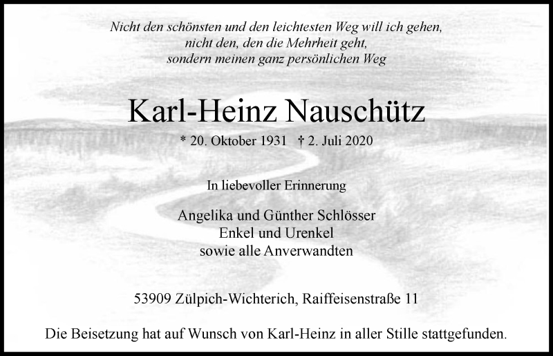  Traueranzeige für Karl-Heinz Nauschütz vom 11.07.2020 aus  Blickpunkt Euskirchen 