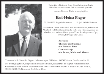 Anzeige von Karl-Heinz Pleger von  Werbepost 