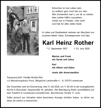 Anzeige von Karl Heinz Rother von Kölner Stadt-Anzeiger / Kölnische Rundschau / Express