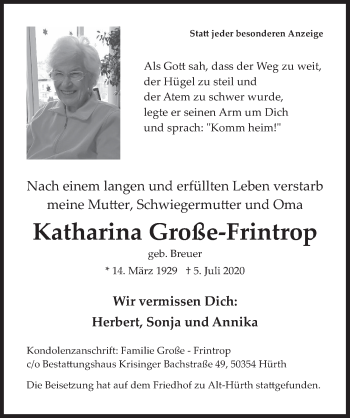 Anzeige von Katharina Große-Frintrop von  Wochenende  Werbepost 