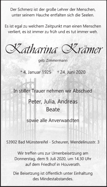 Anzeige von Katharina Krämer von  Blickpunkt Euskirchen 