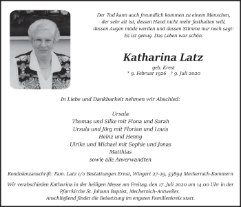 Anzeige von Katharina Latz von  Blickpunkt Euskirchen 
