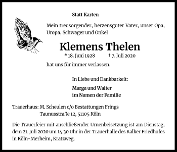Anzeige von Klemens Thelen von Kölner Stadt-Anzeiger / Kölnische Rundschau / Express