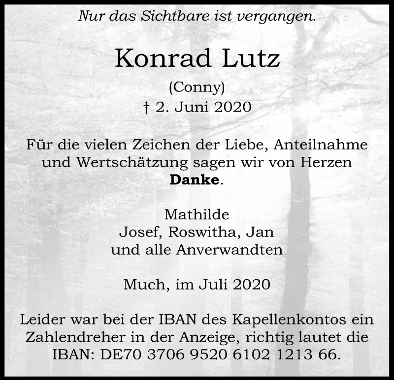  Traueranzeige für Konrad Lutz vom 25.07.2020 aus Kölner Stadt-Anzeiger / Kölnische Rundschau / Express