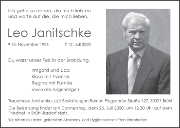 Anzeige von Leo Janitschke von  Schlossbote/Werbekurier 