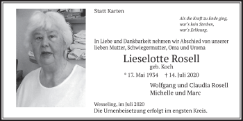 Anzeige von Lieselotte Rosell von  Schlossbote/Werbekurier 