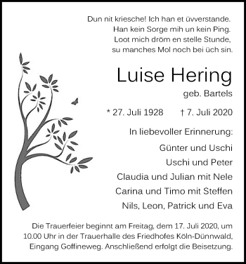 Anzeige von Luise Hering von Kölner Stadt-Anzeiger / Kölnische Rundschau / Express