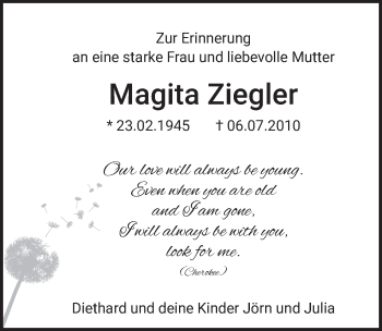 Anzeige von Magita Ziegler von  Werbepost 