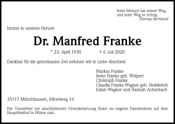 Anzeige von Manfred Franke von Kölner Stadt-Anzeiger / Kölnische Rundschau / Express