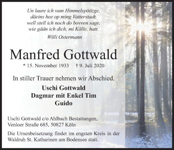 Anzeige von Manfred Gottwald von Kölner Stadt-Anzeiger / Kölnische Rundschau / Express