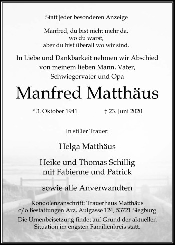 Anzeige von Manfred Matthäus von Kölner Stadt-Anzeiger / Kölnische Rundschau / Express