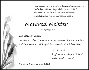 Anzeige von Manfred Meister von  Anzeigen Echo 