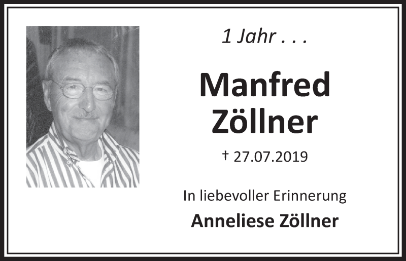  Traueranzeige für Manfred Zöllner vom 24.07.2020 aus  Schlossbote/Werbekurier 