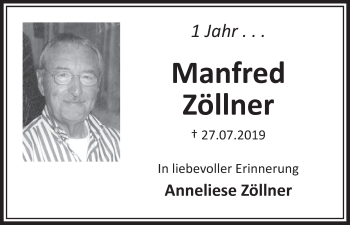 Anzeige von Manfred Zöllner von  Schlossbote/Werbekurier 