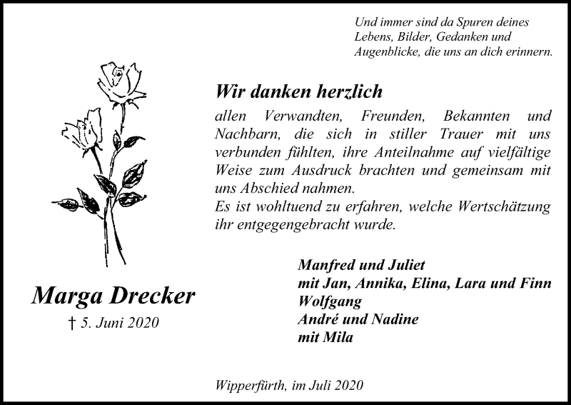 Traueranzeige für Marga Drecker vom 11.07.2020 aus Kölner Stadt-Anzeiger / Kölnische Rundschau / Express
