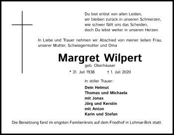 Anzeige von Margret Wilpert von Kölner Stadt-Anzeiger / Kölnische Rundschau / Express