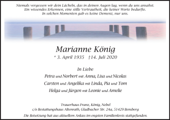Anzeige von Marianne König von Kölner Stadt-Anzeiger / Kölnische Rundschau / Express