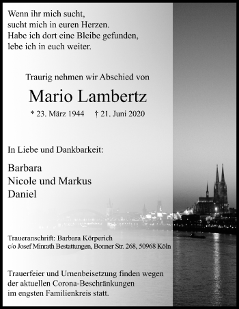 Anzeige von Mario Lambertz von Kölner Stadt-Anzeiger / Kölnische Rundschau / Express