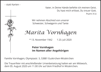 Anzeige von Marita Vornhagen von  Schaufenster/Blickpunkt 