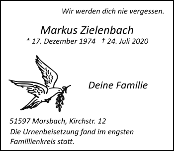 Anzeige von Markus Zielenbach von  Lokalanzeiger 