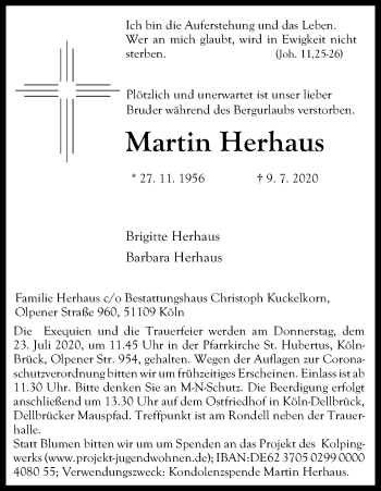 Anzeige von Martin Herhaus von Kölner Stadt-Anzeiger / Kölnische Rundschau / Express