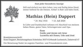 Anzeige von Mathias Dappert von  Werbepost 