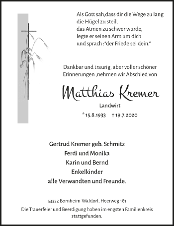 Anzeige von Matthias Kremer von  Schaufenster/Blickpunkt 
