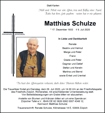 Anzeige von Matthias Schulze von  Blickpunkt Euskirchen 