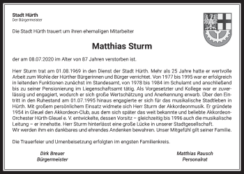 Anzeige von Matthias Sturm von  Wochenende 