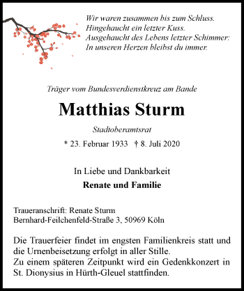 Anzeige von Matthias Sturm von  Wochenende 