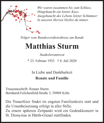 Anzeige von Matthias Sturm von Kölner Stadt-Anzeiger / Kölnische Rundschau / Express