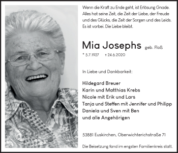 Anzeige von Mia Josephs von  Blickpunkt Euskirchen 