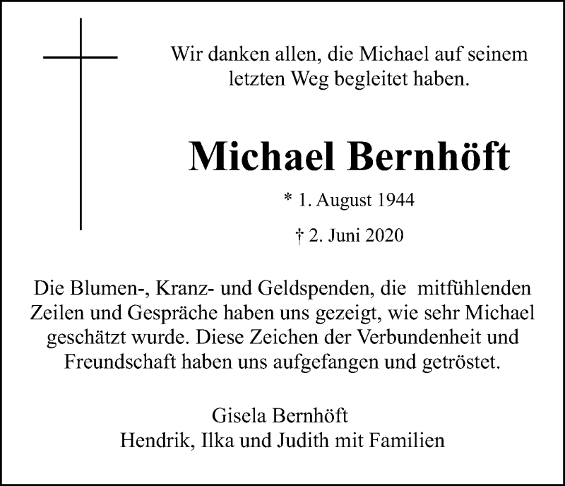  Traueranzeige für Michael Bernhöft vom 11.07.2020 aus Kölner Stadt-Anzeiger / Kölnische Rundschau / Express