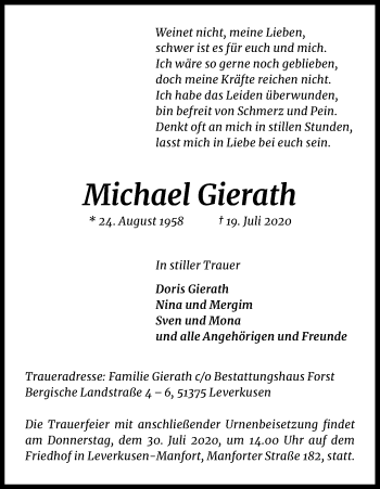 Anzeige von Michael Gierath von Kölner Stadt-Anzeiger / Kölnische Rundschau / Express