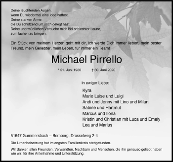 Anzeige von Michael Pirrello von  Anzeigen Echo 