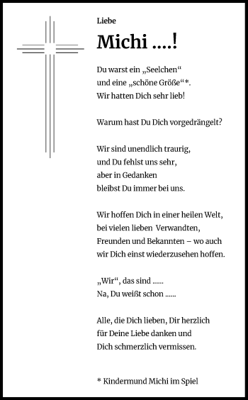 Anzeige von Michi  von Kölner Stadt-Anzeiger / Kölnische Rundschau / Express