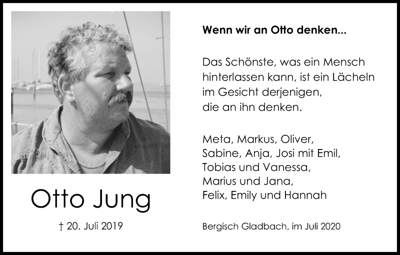  Traueranzeige für Otto Jung vom 20.07.2020 aus Kölner Stadt-Anzeiger / Kölnische Rundschau / Express