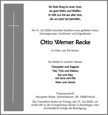 Anzeige von Otto Werner Recke von Kölner Stadt-Anzeiger / Kölnische Rundschau / Express