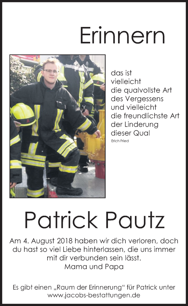  Traueranzeige für Patrick Pautz vom 18.07.2023 aus  Werbepost 